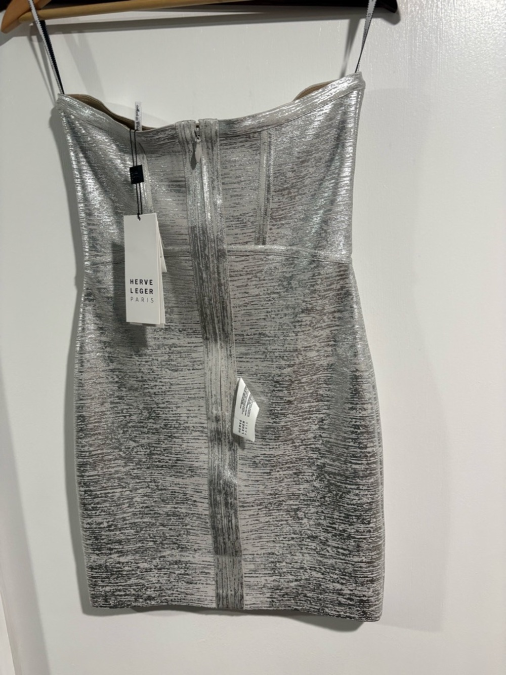 Herve Leger Silver Strapless Metallic Bandage Dress - Picture 3 of 6